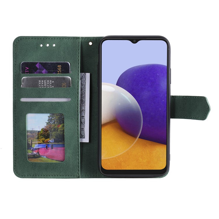Splicing Stitching Skin-touch PU Leather Case Stand Protector Cover for Samsung Galaxy A22 5G (EU Version) - Green