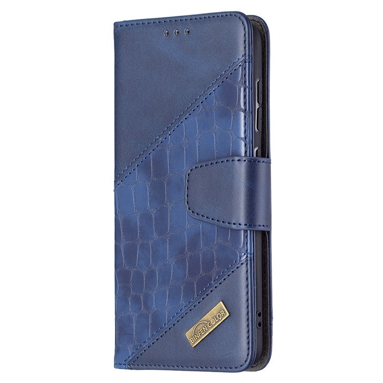 BF04 Splicing Crocodile Texture Leather Phone Shell Wallet Stand Case for Samsung Galaxy S21 FE 5G - Blue