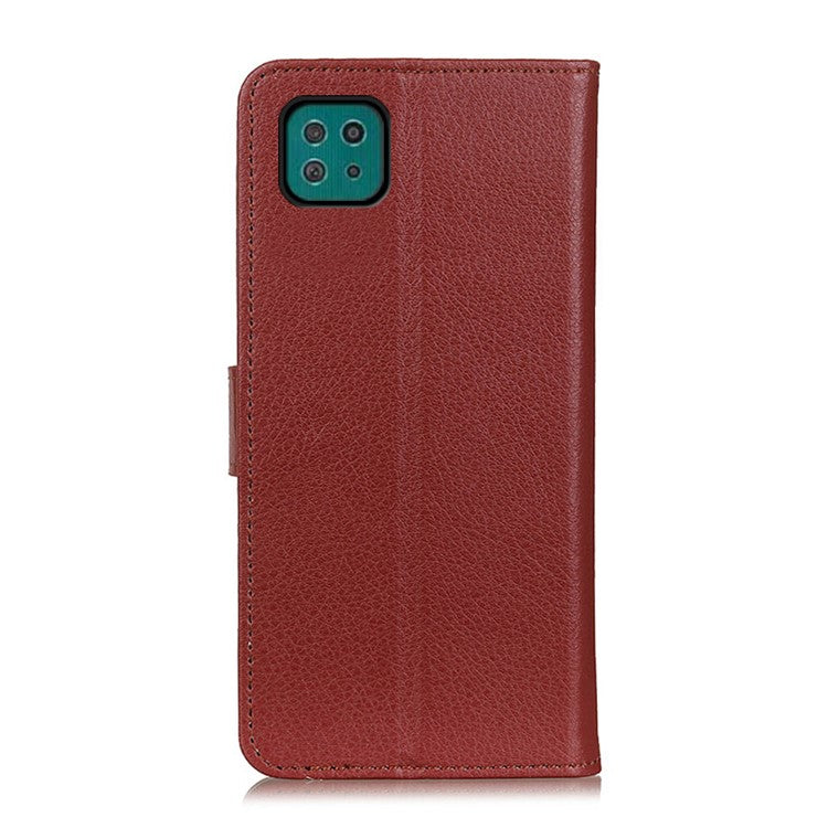 For Samsung Galaxy A22 5G (EU Version) Classic Style Litchi Texture PU Leather Wallet Mobile Phone Case - Brown