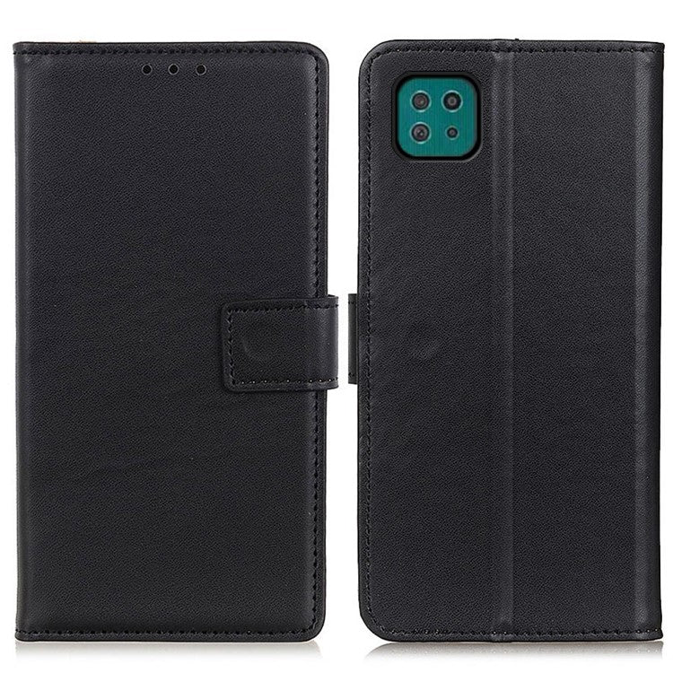 Full Protection Magnetic Clasp Design Leather Mobile Phone Wallet Stand Shell for Samsung Galaxy A22 5G (EU Version) - Black