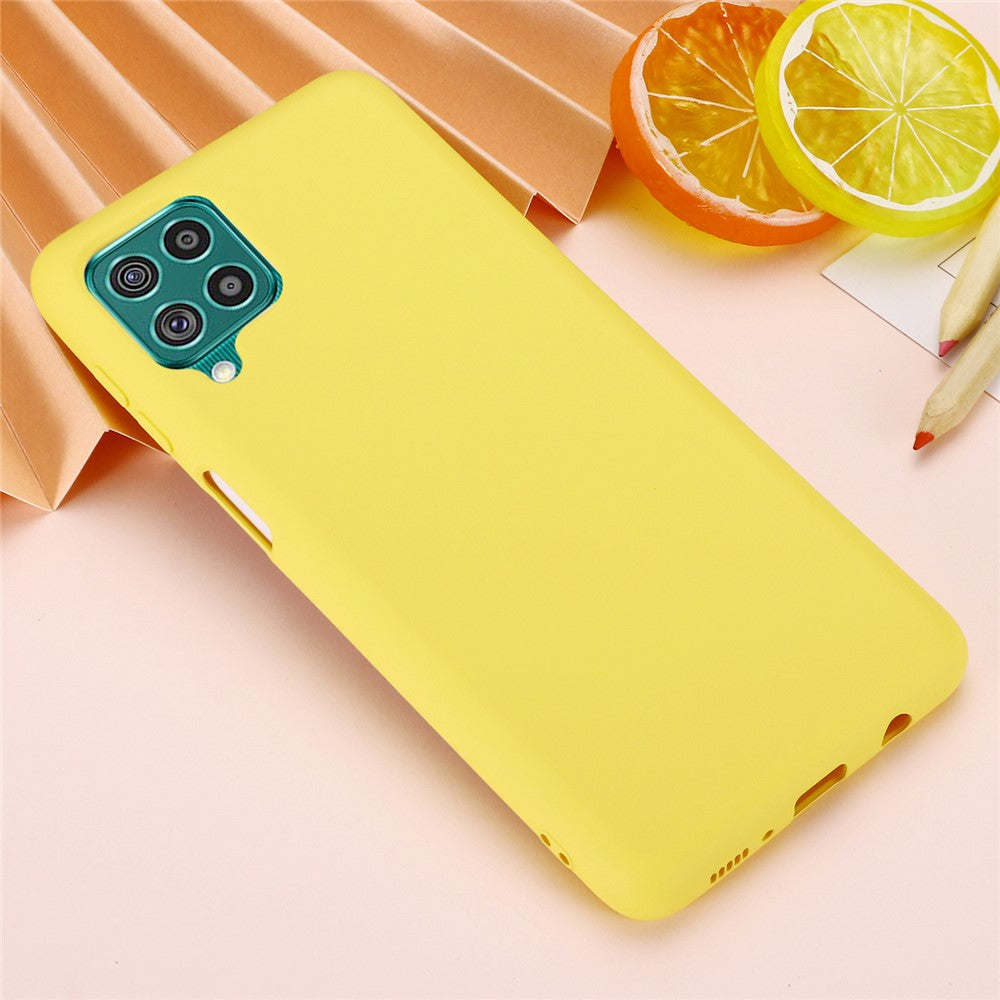 Liquid Silicone Soft Cover Case with Handy Strap for Samsung Galaxy F62/M62 - Yellow