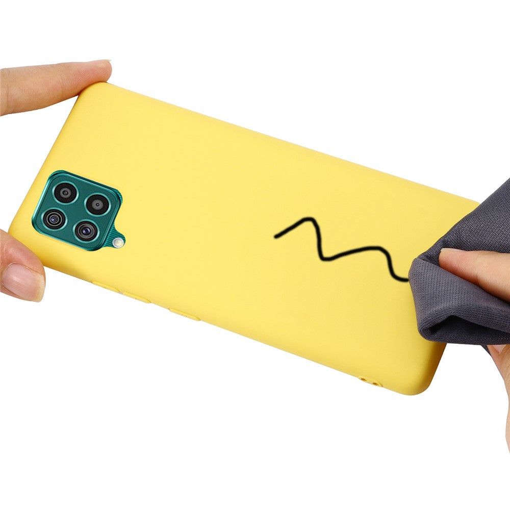 Liquid Silicone Soft Cover Case with Handy Strap for Samsung Galaxy F62/M62 - Yellow