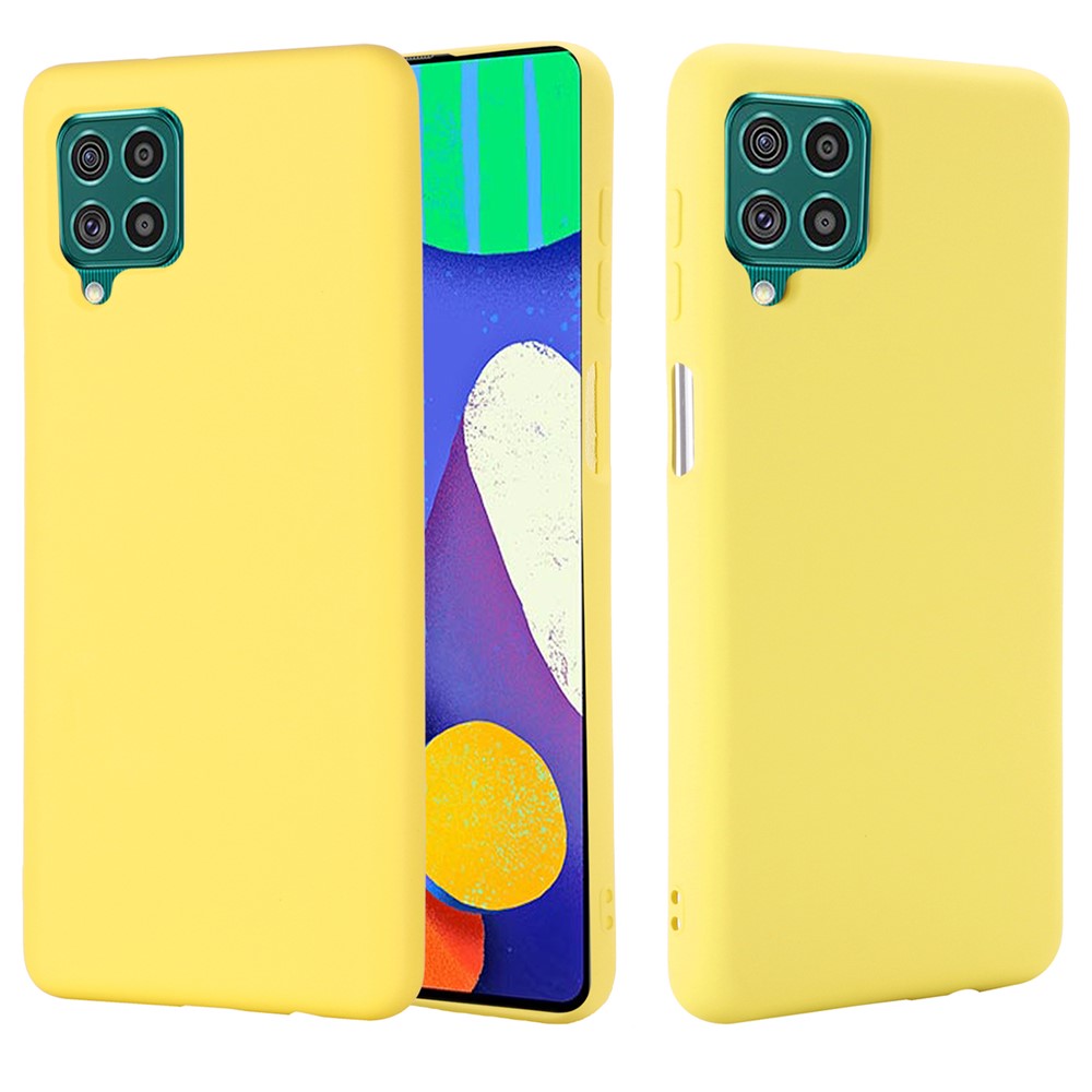 Liquid Silicone Soft Cover Case with Handy Strap for Samsung Galaxy F62/M62 - Yellow