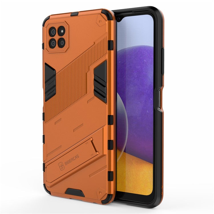 Foldable Kickstand PC + TPU Hybrid Phone Cover Back Case for Samsung Galaxy A22 5G (EU Version) - Orange