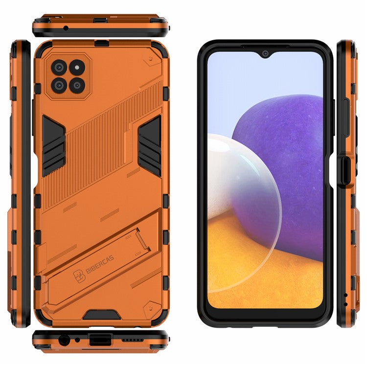 Foldable Kickstand PC + TPU Hybrid Phone Cover Back Case for Samsung Galaxy A22 5G (EU Version) - Orange