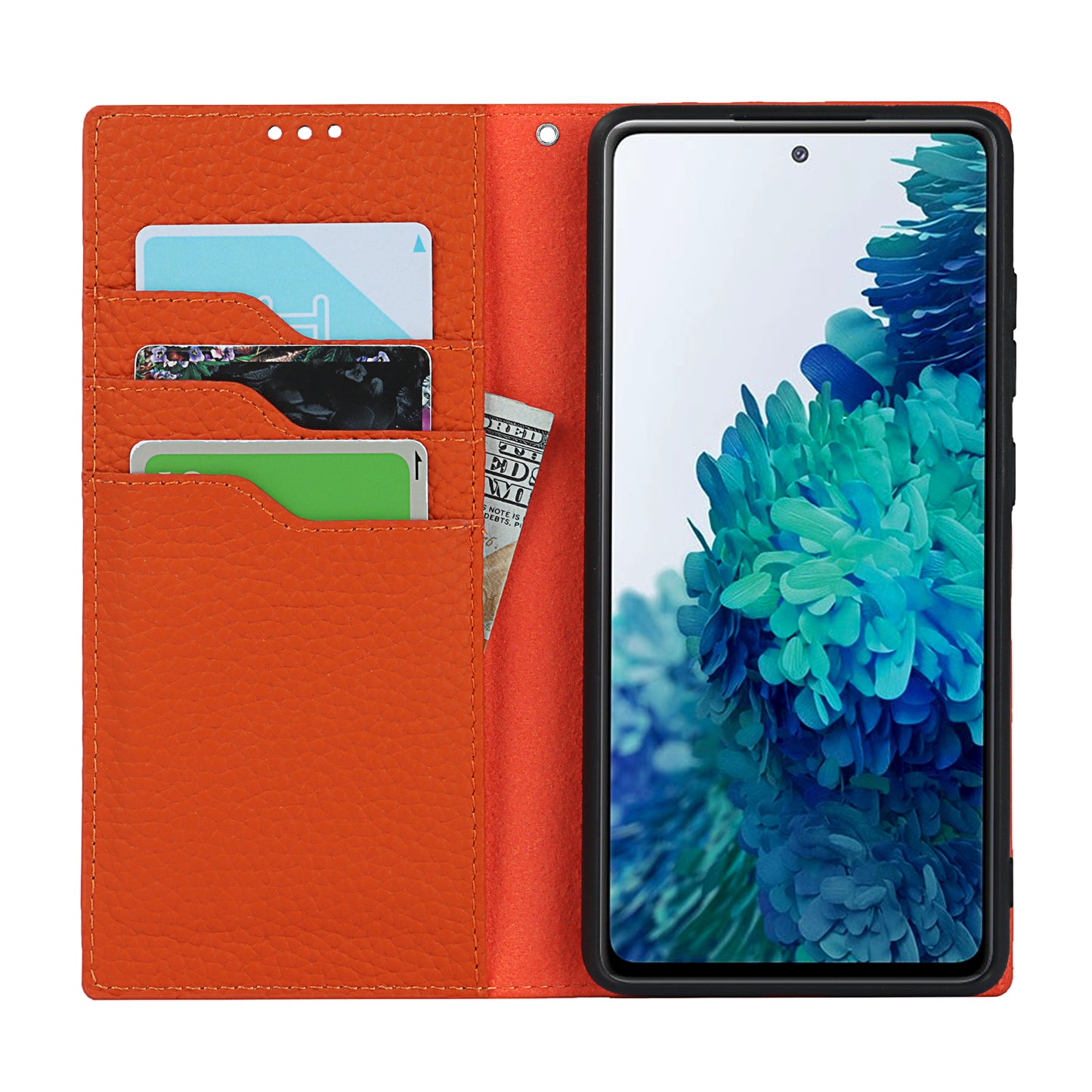 Litchi Texture Stand Genuine Leather Case with Strap for Samsung Galaxy S20 FE/S20 FE 5G/S20 Lite/S20 FE 2022 - Orange