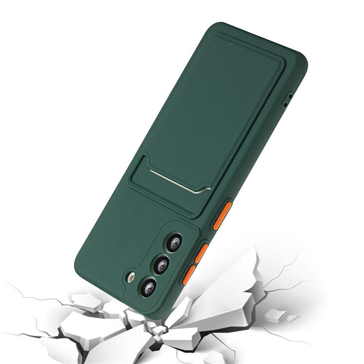 Soft TPU Phone Case Cover with Card Slot for Samsung Galaxy S21+ 5G - Dark Green