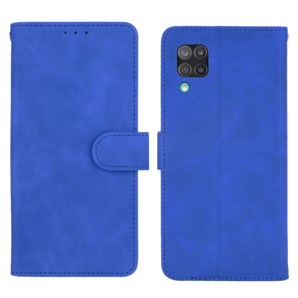 Silky Touch Leather Wallet Phone Cover Stand Case for Samsung Galaxy M12/F12 - Blue