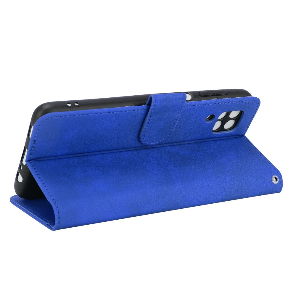 Silky Touch Leather Wallet Phone Cover Stand Case for Samsung Galaxy M12/F12 - Blue