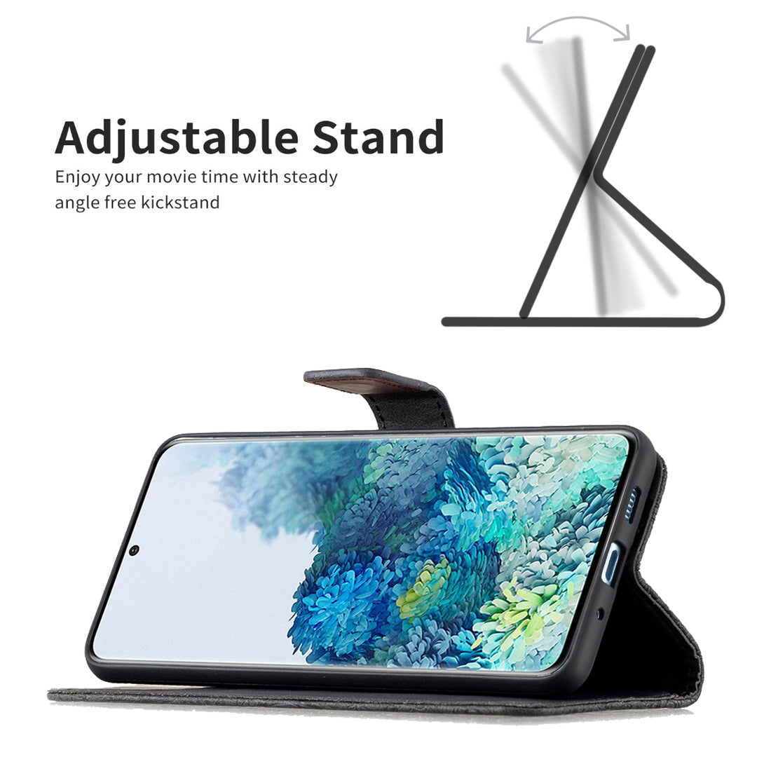 For Samsung Galaxy S20 Plus 4G / 5G Phone Case PU Leather Imprinted Butterfly Pattern Wallet Stand Phone Cover - Black