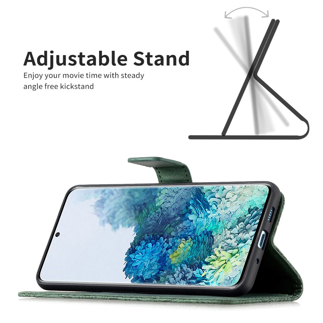 For Samsung Galaxy S20 Plus 4G / 5G Phone Case PU Leather Imprinted Butterfly Pattern Wallet Stand Phone Cover - Green