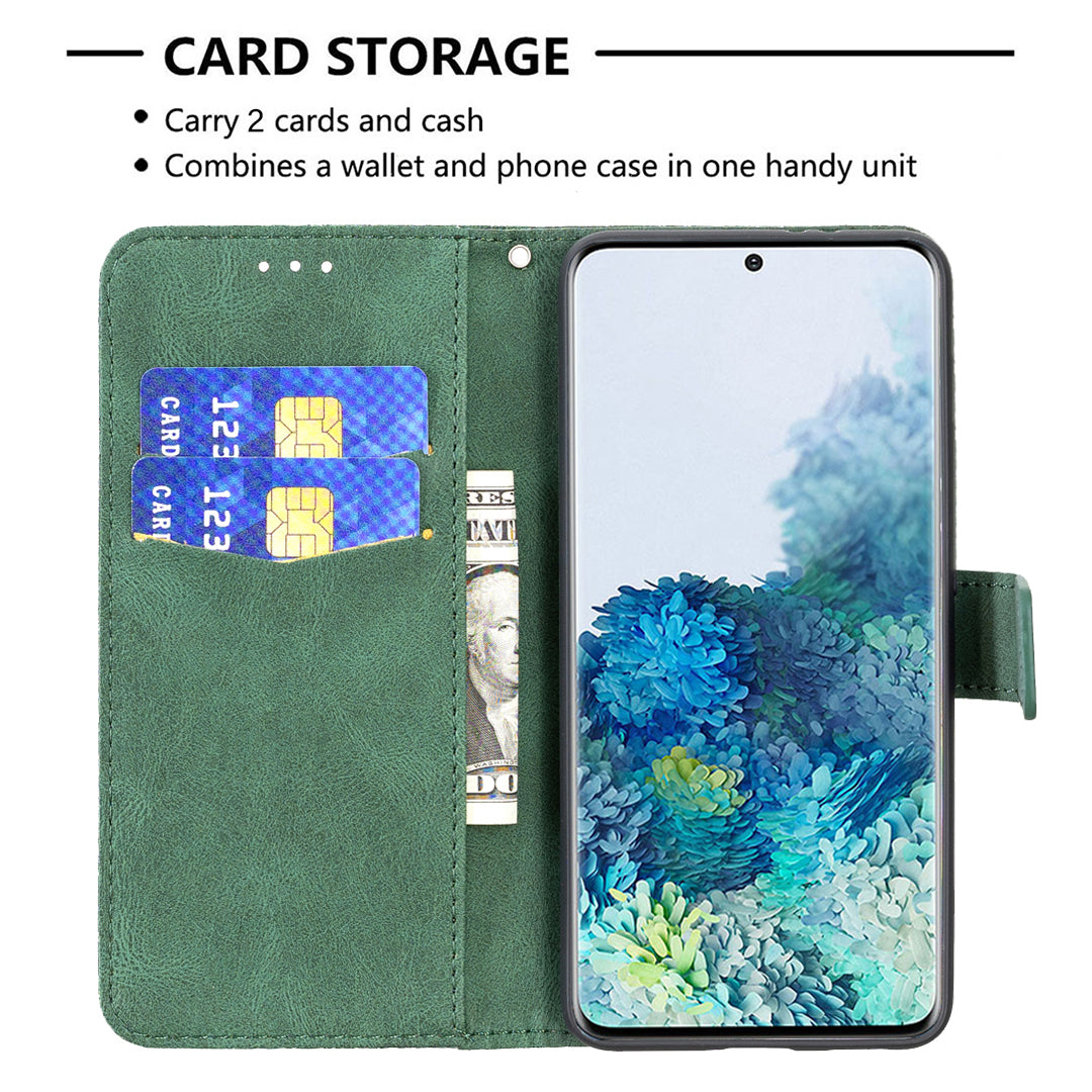 For Samsung Galaxy S20 Plus 4G / 5G Phone Case PU Leather Imprinted Butterfly Pattern Wallet Stand Phone Cover - Green