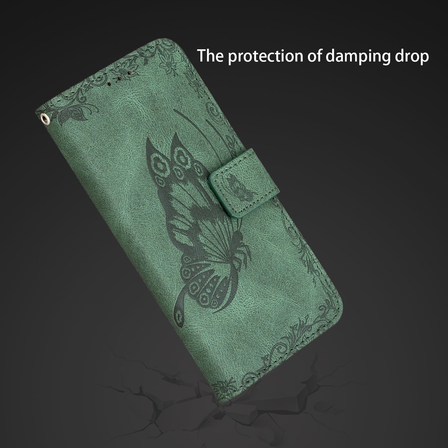 For Samsung Galaxy S20 Plus 4G / 5G Phone Case PU Leather Imprinted Butterfly Pattern Wallet Stand Phone Cover - Green