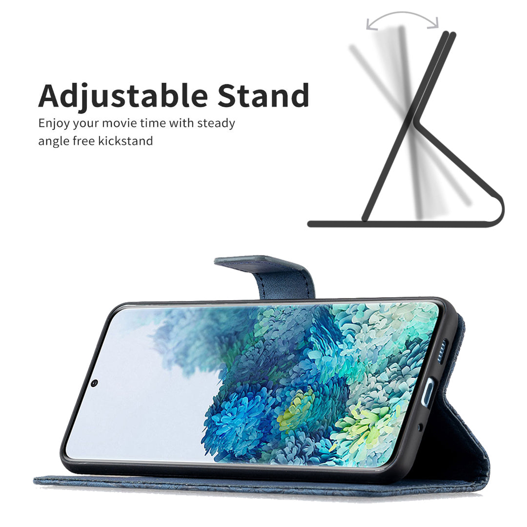 For Samsung Galaxy S20 Plus 4G / 5G Phone Case PU Leather Imprinted Butterfly Pattern Wallet Stand Phone Cover - Blue