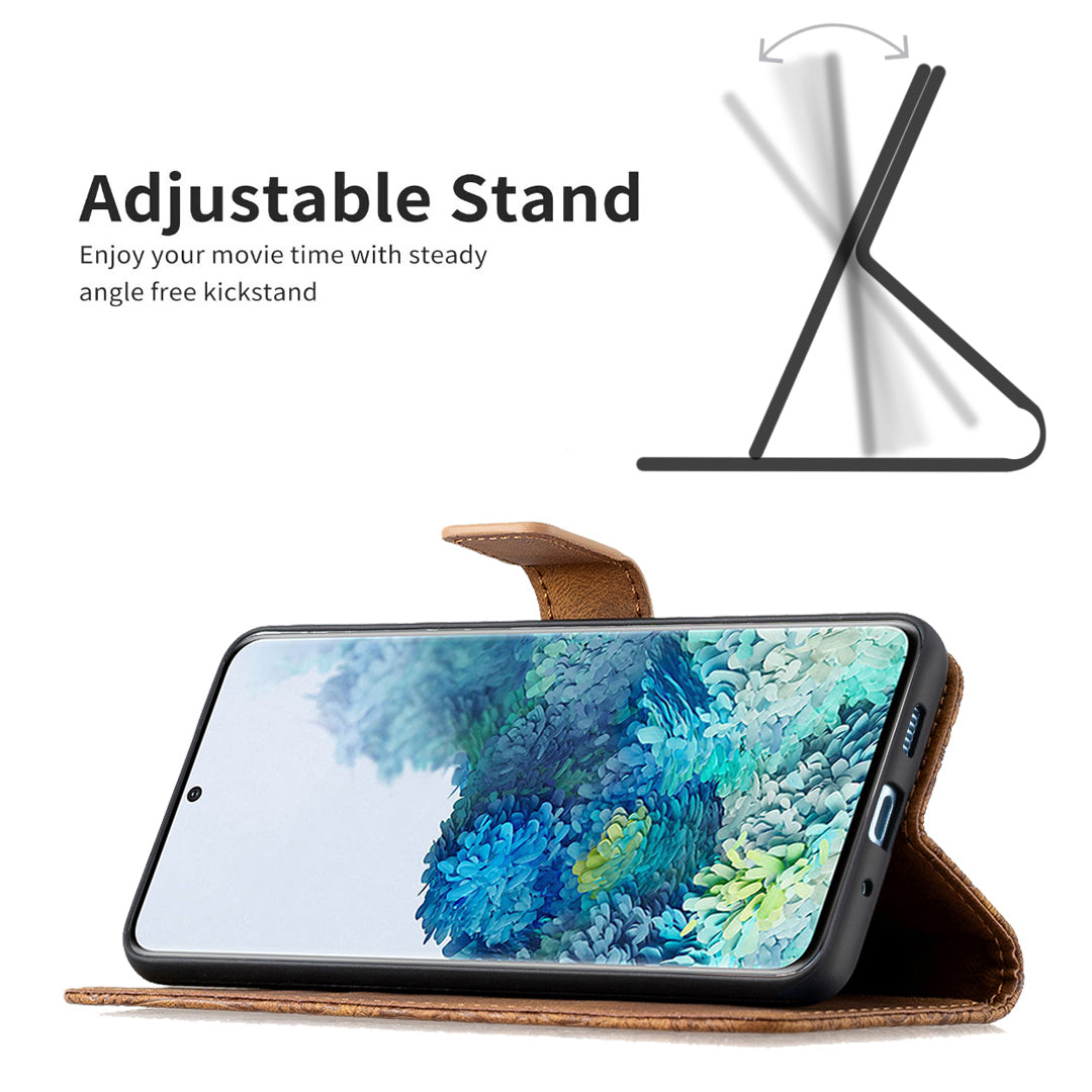 For Samsung Galaxy S20 Plus 4G / 5G Phone Case PU Leather Imprinted Butterfly Pattern Wallet Stand Phone Cover - Brown