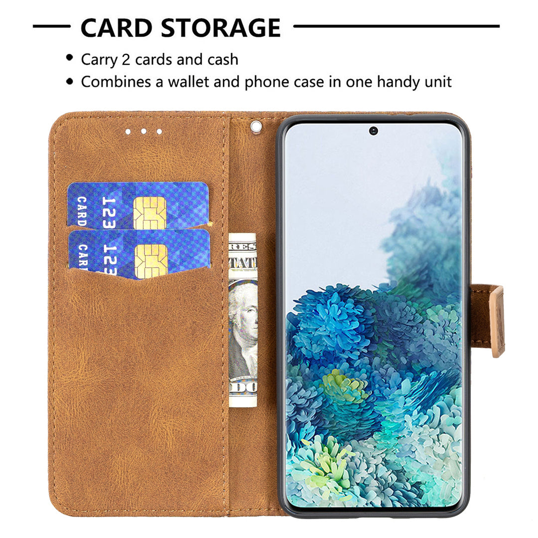 For Samsung Galaxy S20 Plus 4G / 5G Phone Case PU Leather Imprinted Butterfly Pattern Wallet Stand Phone Cover - Brown