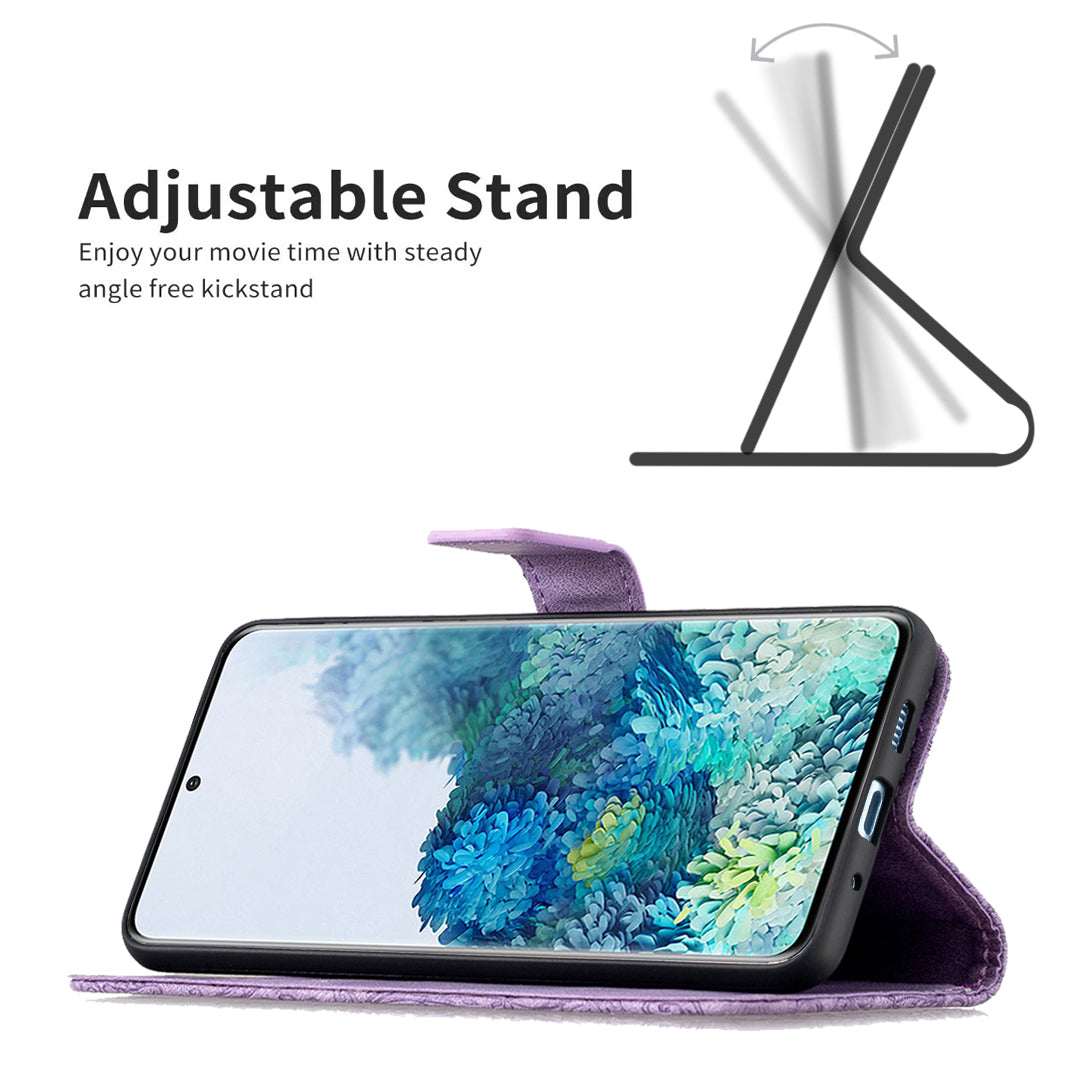 For Samsung Galaxy S20 Plus 4G / 5G Phone Case PU Leather Imprinted Butterfly Pattern Wallet Stand Phone Cover - Purple