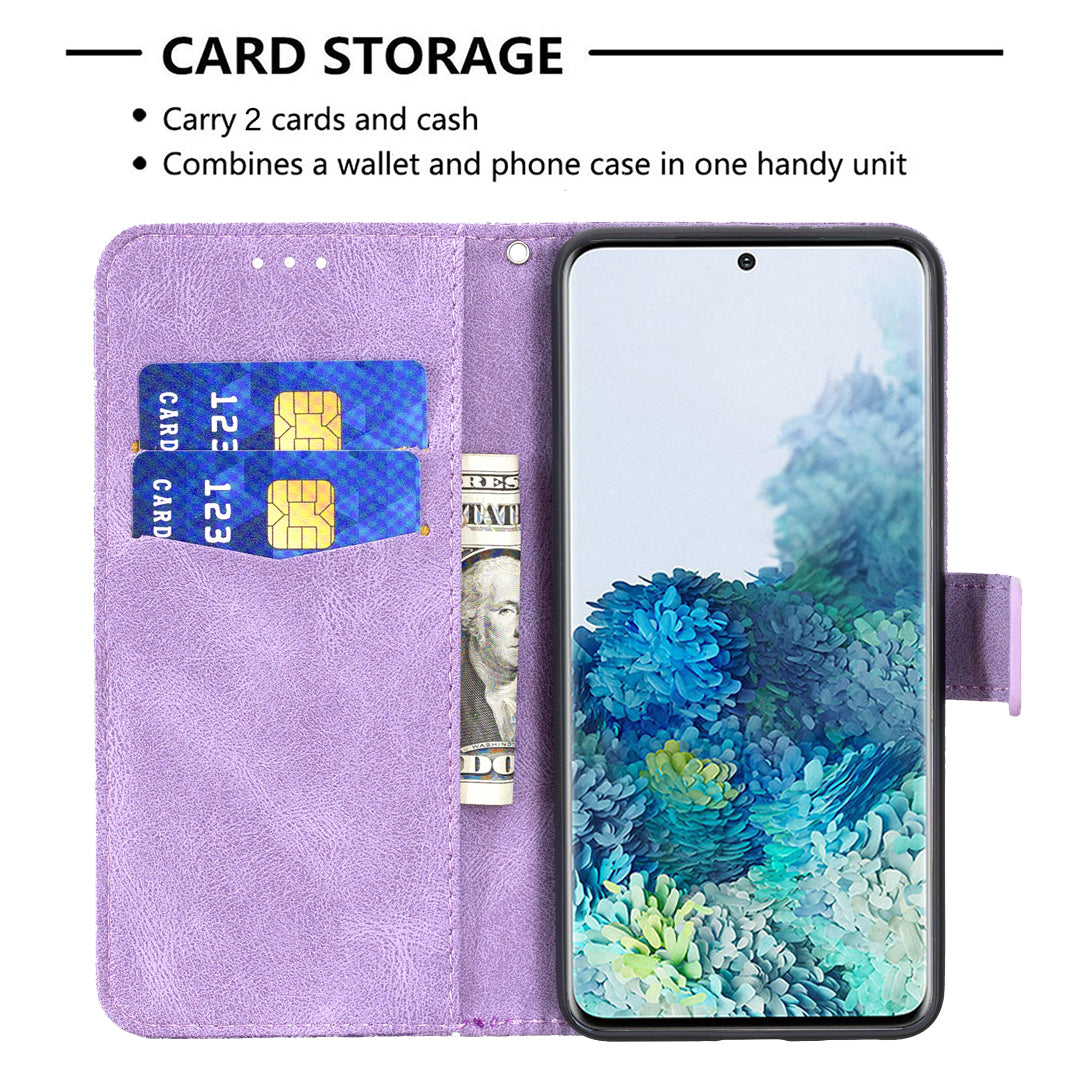 For Samsung Galaxy S20 Plus 4G / 5G Phone Case PU Leather Imprinted Butterfly Pattern Wallet Stand Phone Cover - Purple