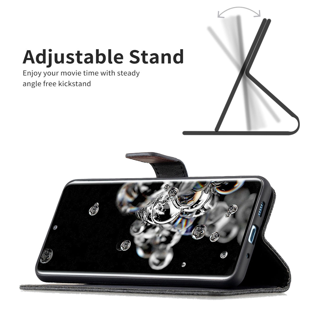 Imprint Butterfly Flower Leather Wallet Shell Cover for Samsung Galaxy S20 Ultra - Black