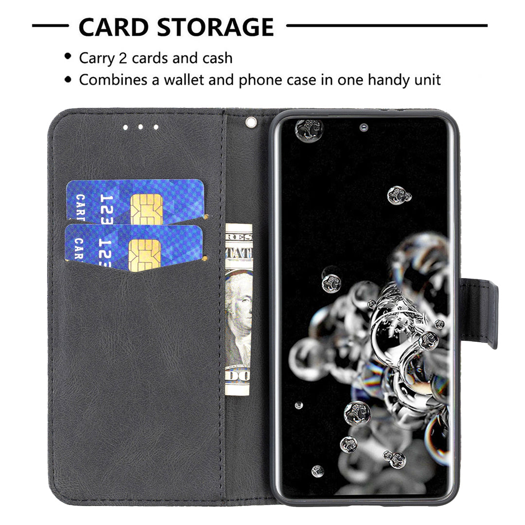 Imprint Butterfly Flower Leather Wallet Shell Cover for Samsung Galaxy S20 Ultra - Black