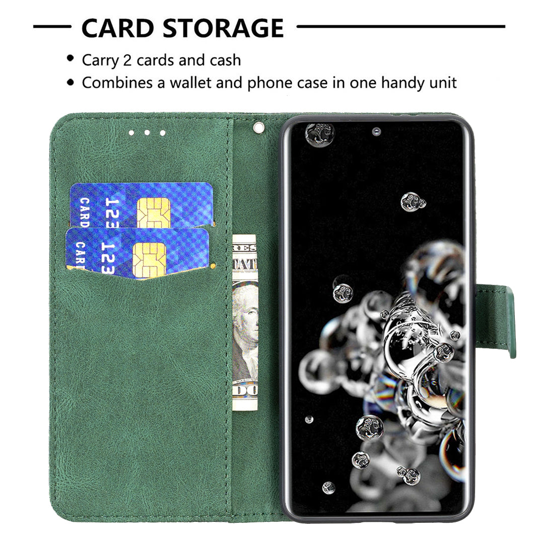 Imprint Butterfly Flower Leather Wallet Shell Cover for Samsung Galaxy S20 Ultra - Green