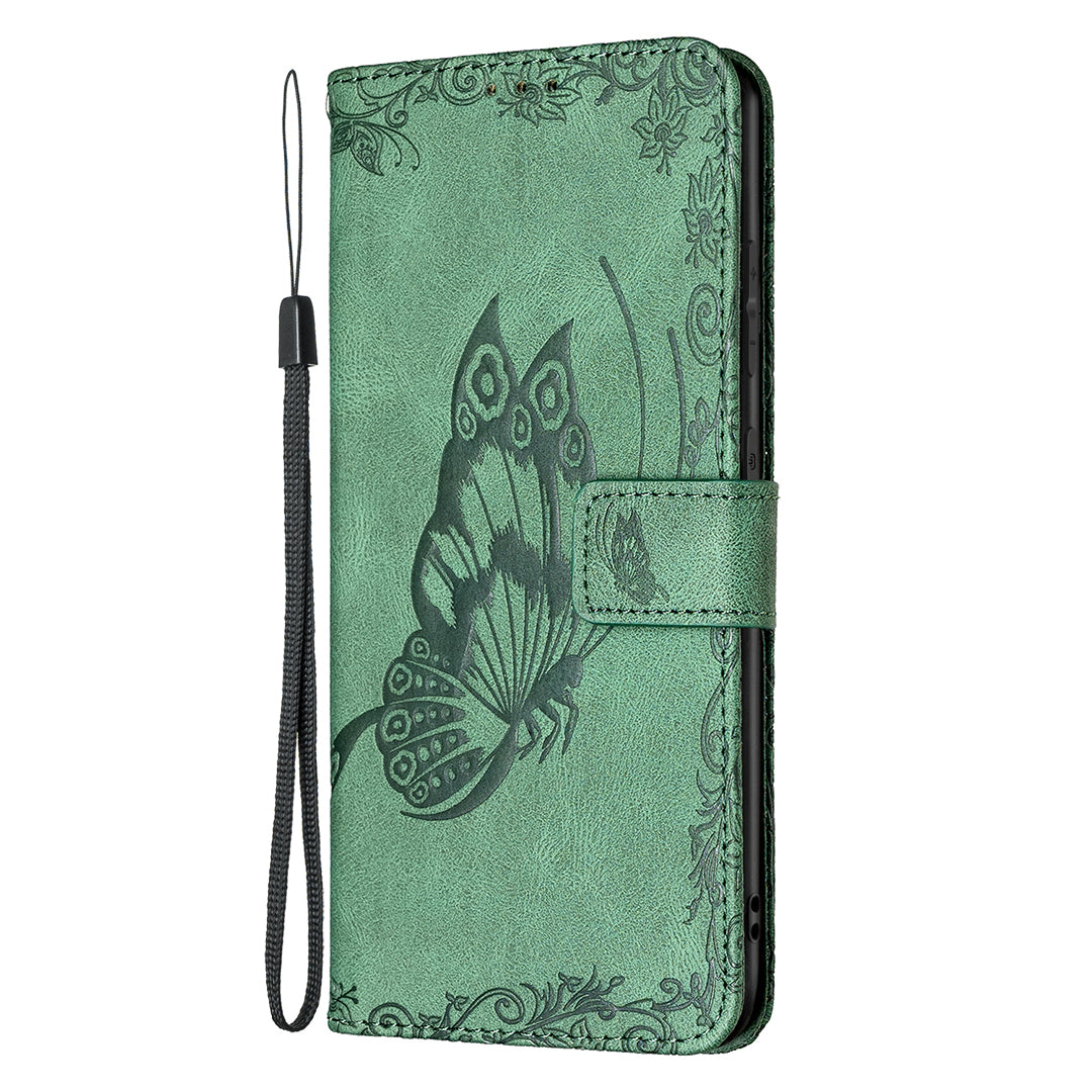 Imprint Butterfly Flower Leather Wallet Shell Cover for Samsung Galaxy S20 Ultra - Green