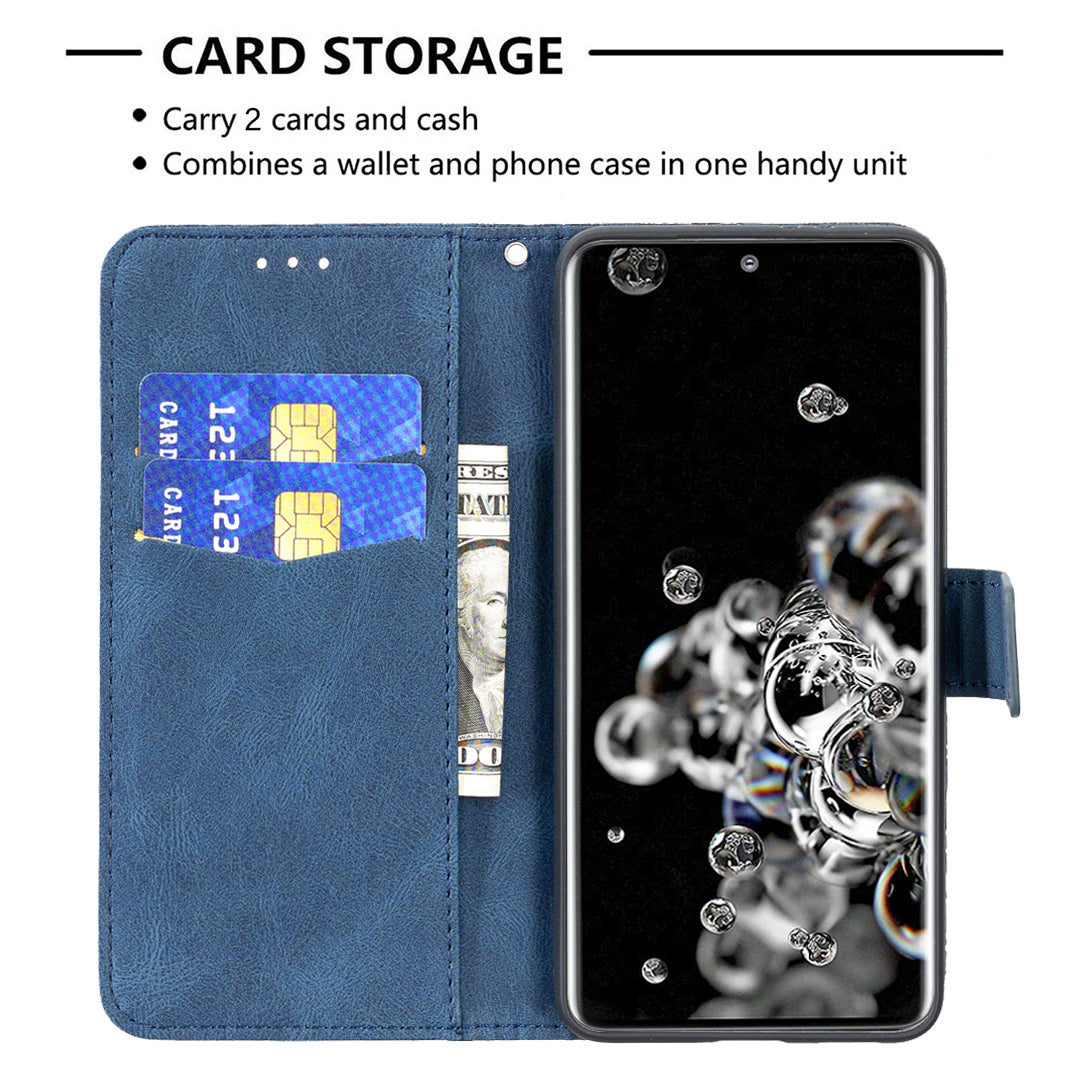 Imprint Butterfly Flower Leather Wallet Shell Cover for Samsung Galaxy S20 Ultra - Blue