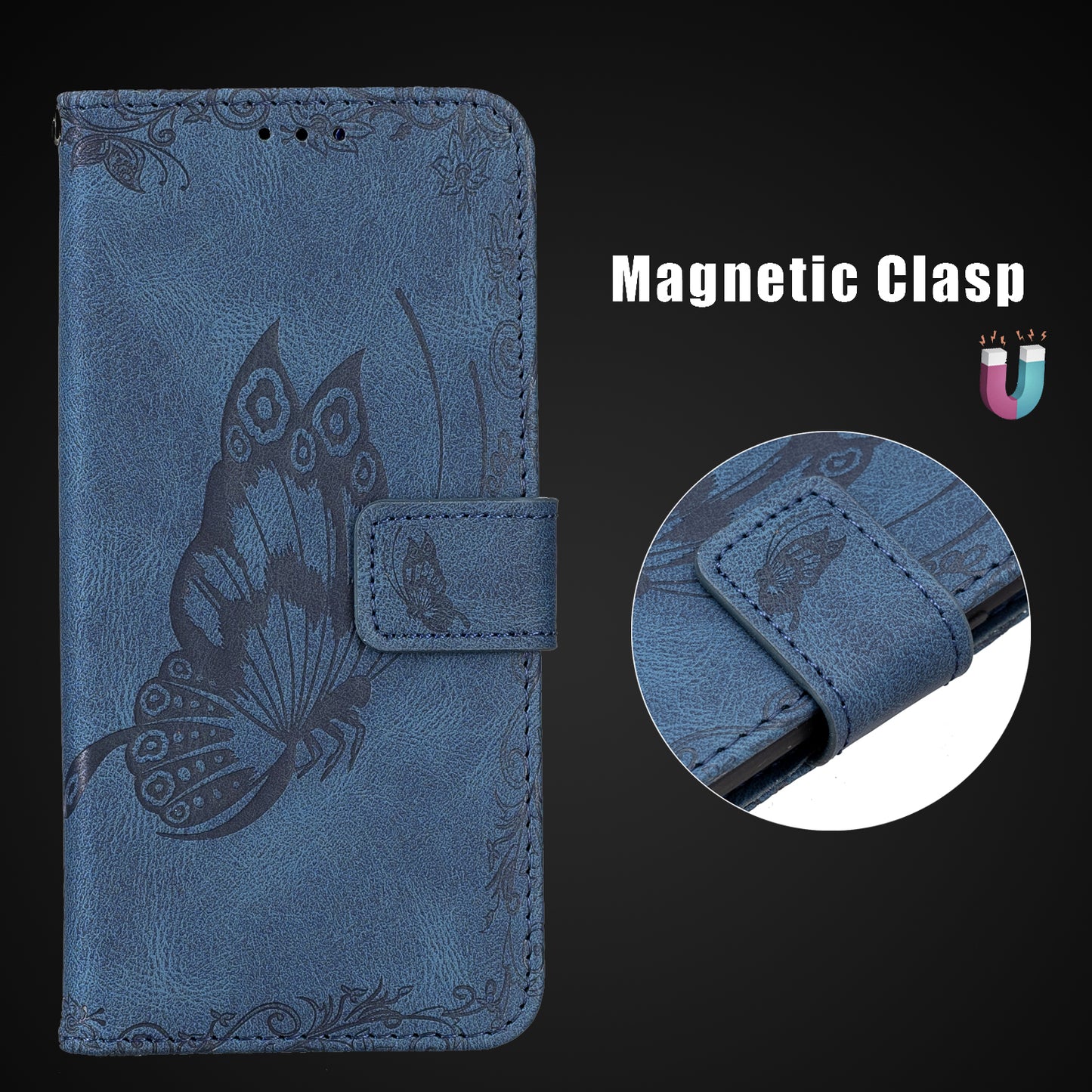 Imprint Butterfly Flower Leather Wallet Shell Cover for Samsung Galaxy S20 Ultra - Blue
