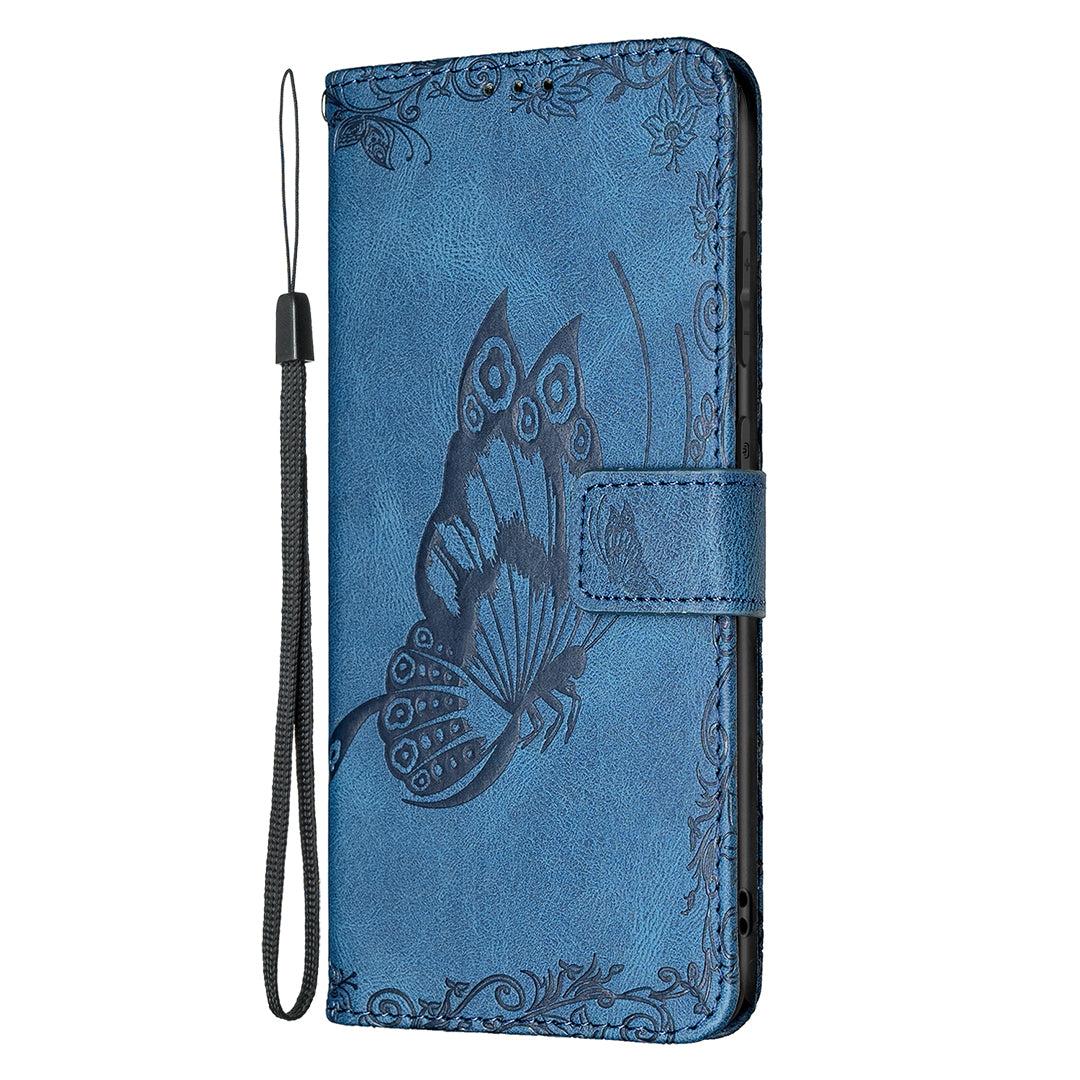 Imprint Butterfly Flower Leather Wallet Shell Cover for Samsung Galaxy S20 Ultra - Blue