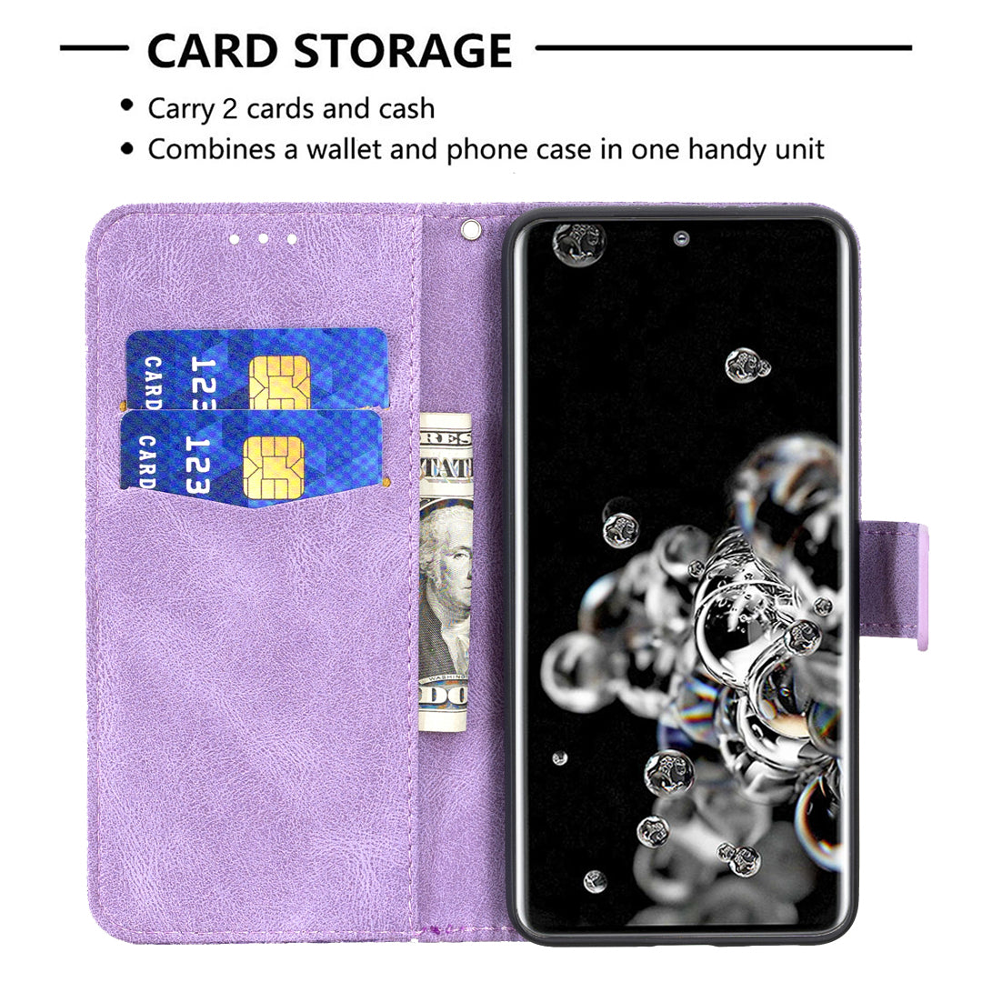 Imprint Butterfly Flower Leather Wallet Shell Cover for Samsung Galaxy S20 Ultra - Purple