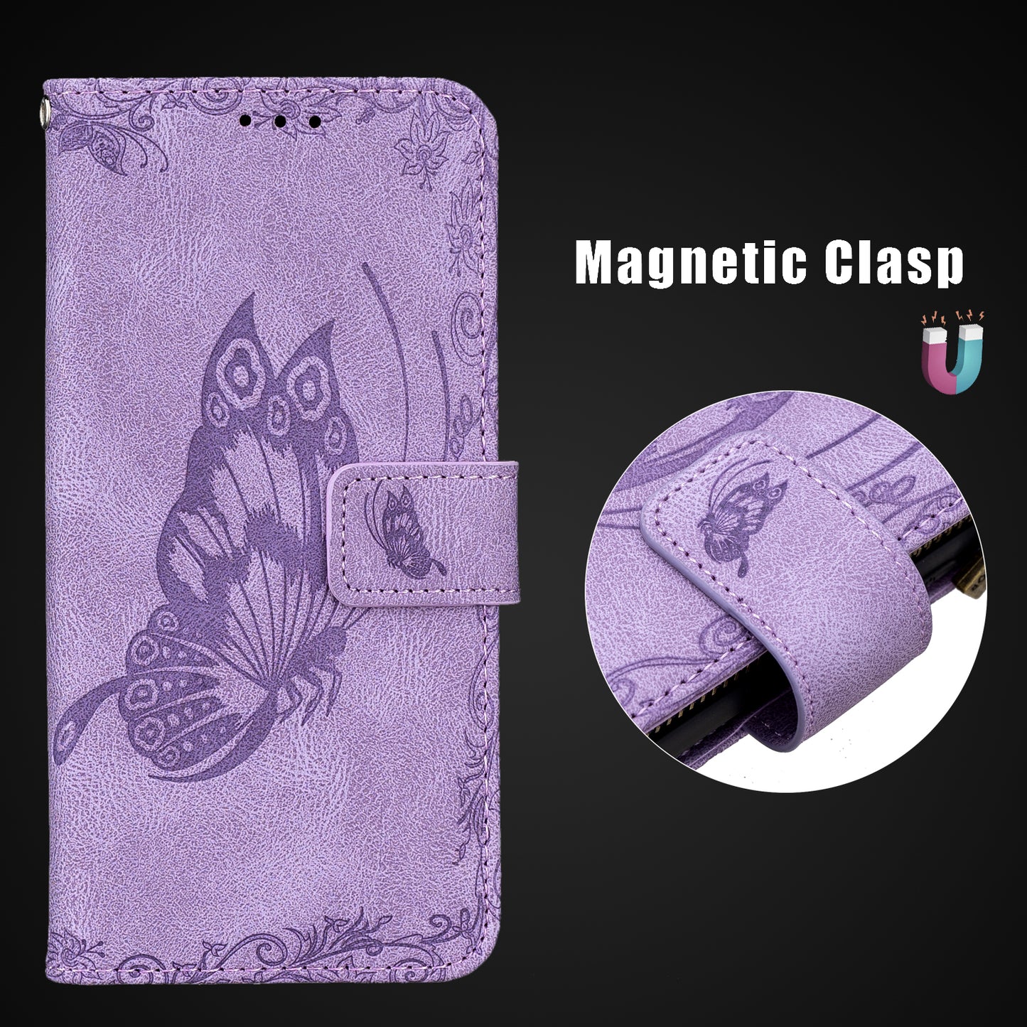 Imprint Butterfly Flower Leather Wallet Shell Cover for Samsung Galaxy S20 Ultra - Purple