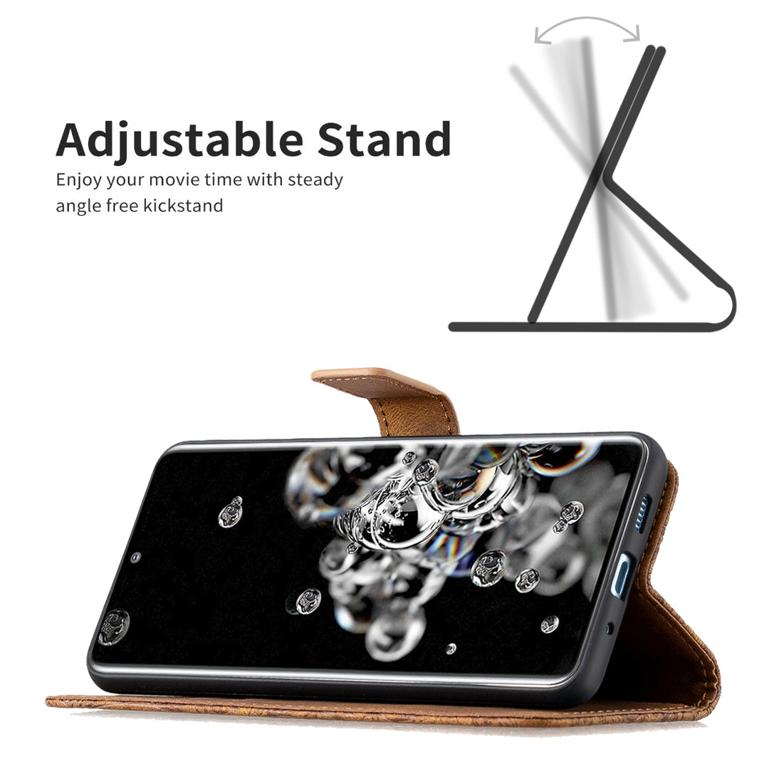 Imprint Butterfly Flower Leather Wallet Shell Cover for Samsung Galaxy S20 Ultra - Brown