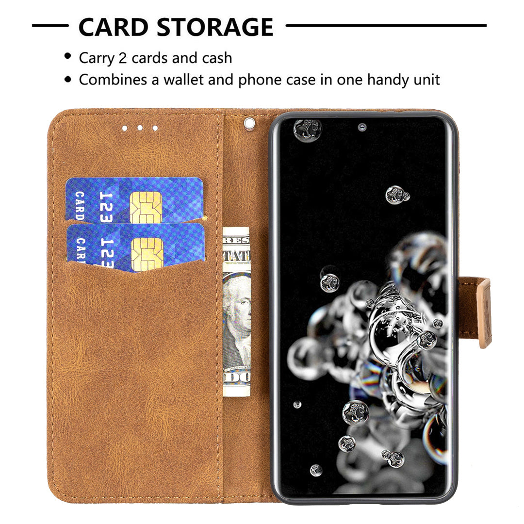 Imprint Butterfly Flower Leather Wallet Shell Cover for Samsung Galaxy S20 Ultra - Brown