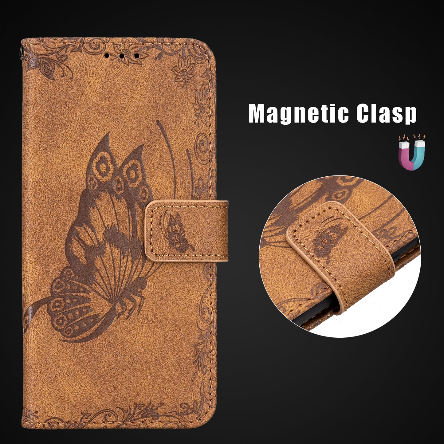 Imprint Butterfly Flower Leather Wallet Shell Cover for Samsung Galaxy S20 Ultra - Brown