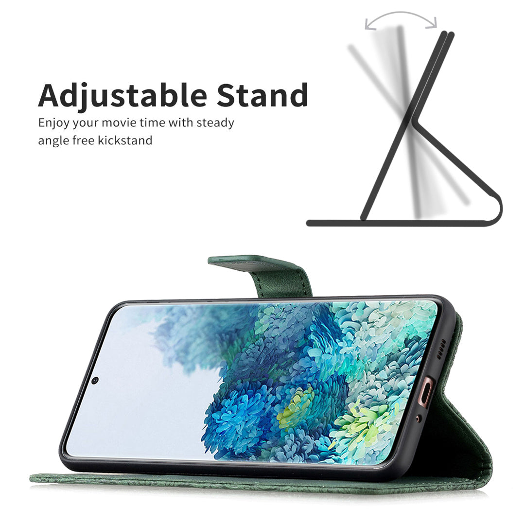 Imprint Butterfly Flower Leather Wallet Shell Case for Samsung Galaxy S20 4G/S20 5G - Green