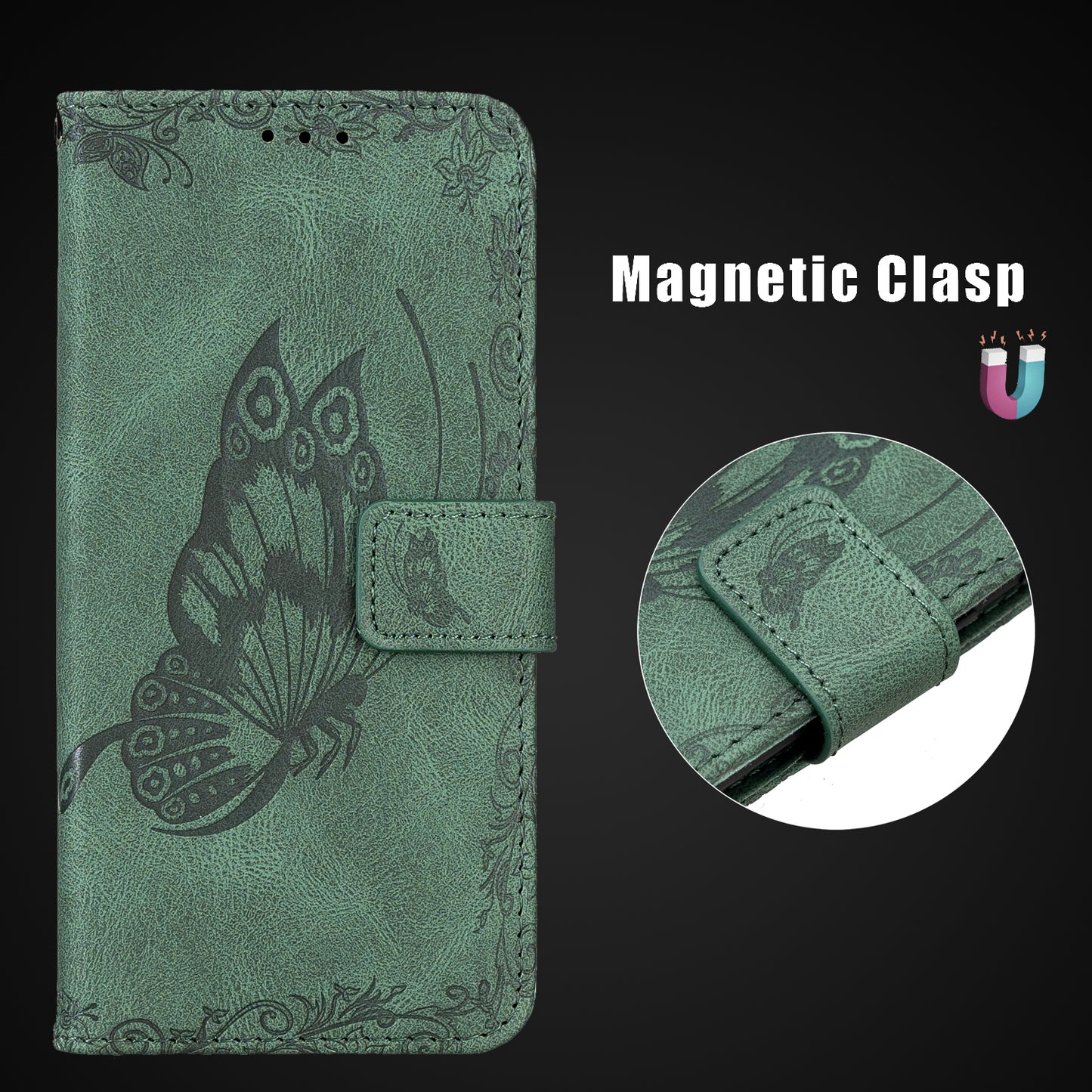 Imprint Butterfly Flower Leather Wallet Shell Case for Samsung Galaxy S20 4G/S20 5G - Green