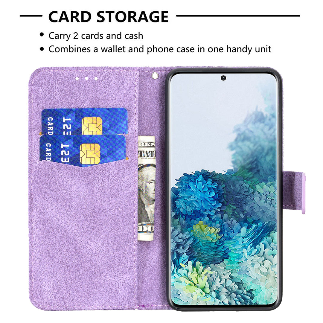 Imprint Butterfly Flower Leather Wallet Shell Case for Samsung Galaxy S20 4G/S20 5G - Purple