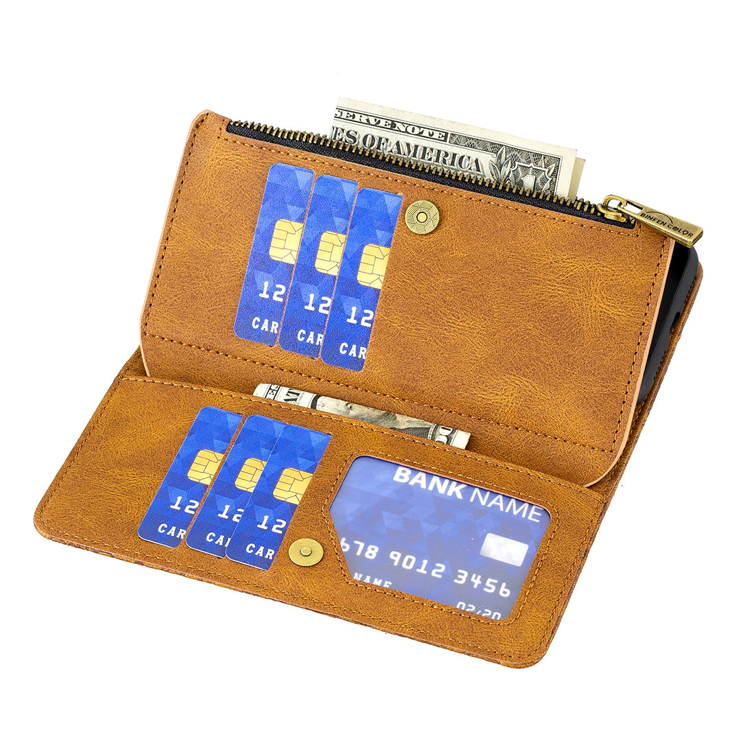 For Samsung Galaxy S20 Plus 4G / 5G Phone Case Zipper Pocket Design PU Leather Pattern Wallet Stand Cover - Brown