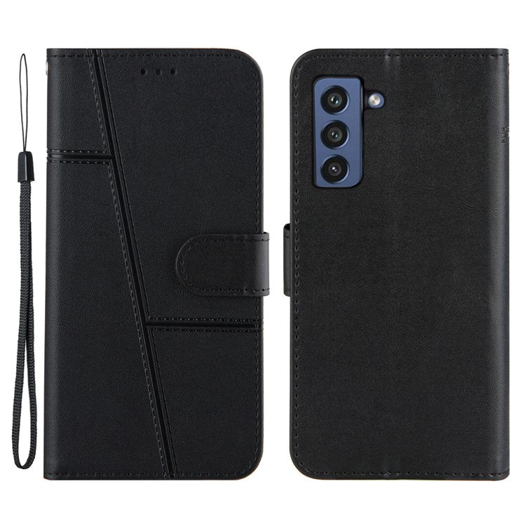 Concise Leather Phone Cover Wallet Case with Stand for Samsung Galaxy S21 FE - Black