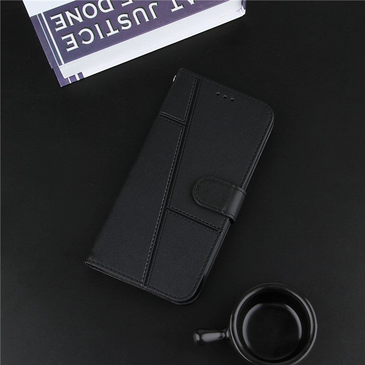 Concise Leather Phone Cover Wallet Case with Stand for Samsung Galaxy S21 FE - Black