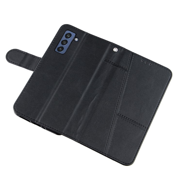 Concise Leather Phone Cover Wallet Case with Stand for Samsung Galaxy S21 FE - Black