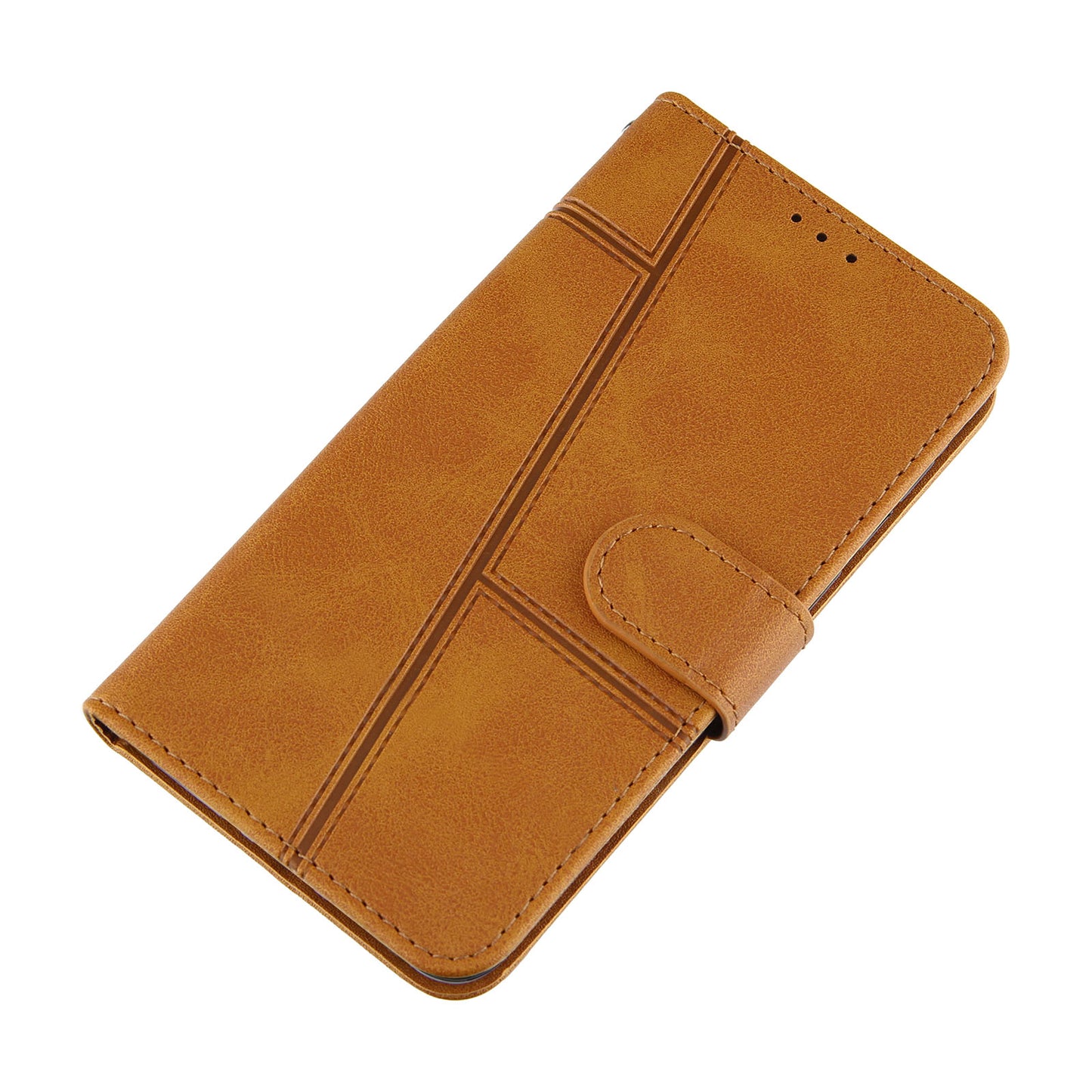 Full Protection Wallet Stand Design Concise Splicing Leather Phone Cover Case with Strap for Samsung Galaxy S20 FE 2022/S20 FE 4G/S20 FE 5G/S20 Lite - Brown