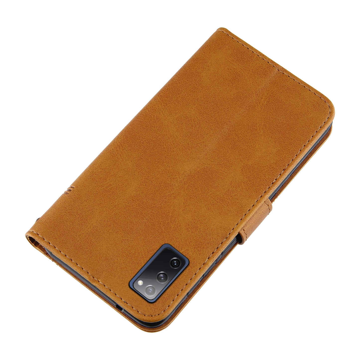 Full Protection Wallet Stand Design Concise Splicing Leather Phone Cover Case with Strap for Samsung Galaxy S20 FE 2022/S20 FE 4G/S20 FE 5G/S20 Lite - Brown