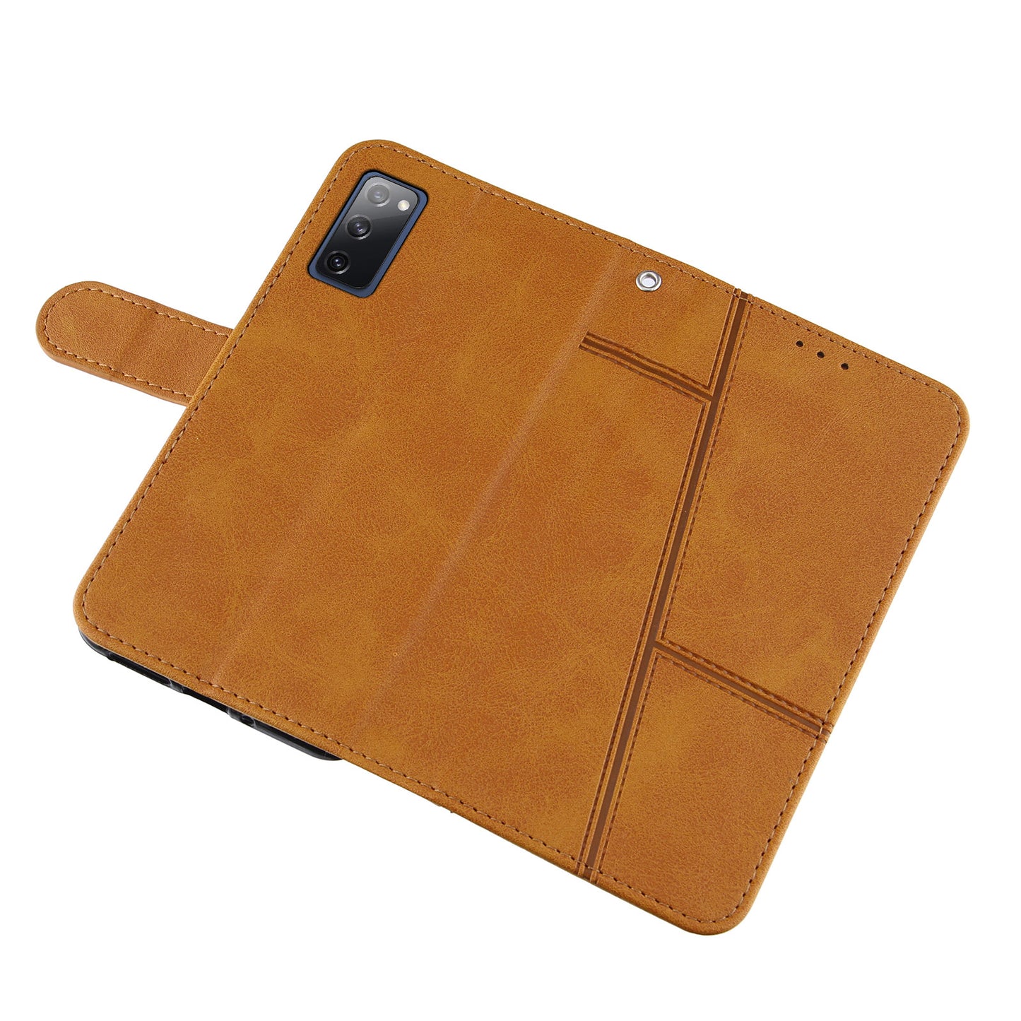 Full Protection Wallet Stand Design Concise Splicing Leather Phone Cover Case with Strap for Samsung Galaxy S20 FE 2022/S20 FE 4G/S20 FE 5G/S20 Lite - Brown