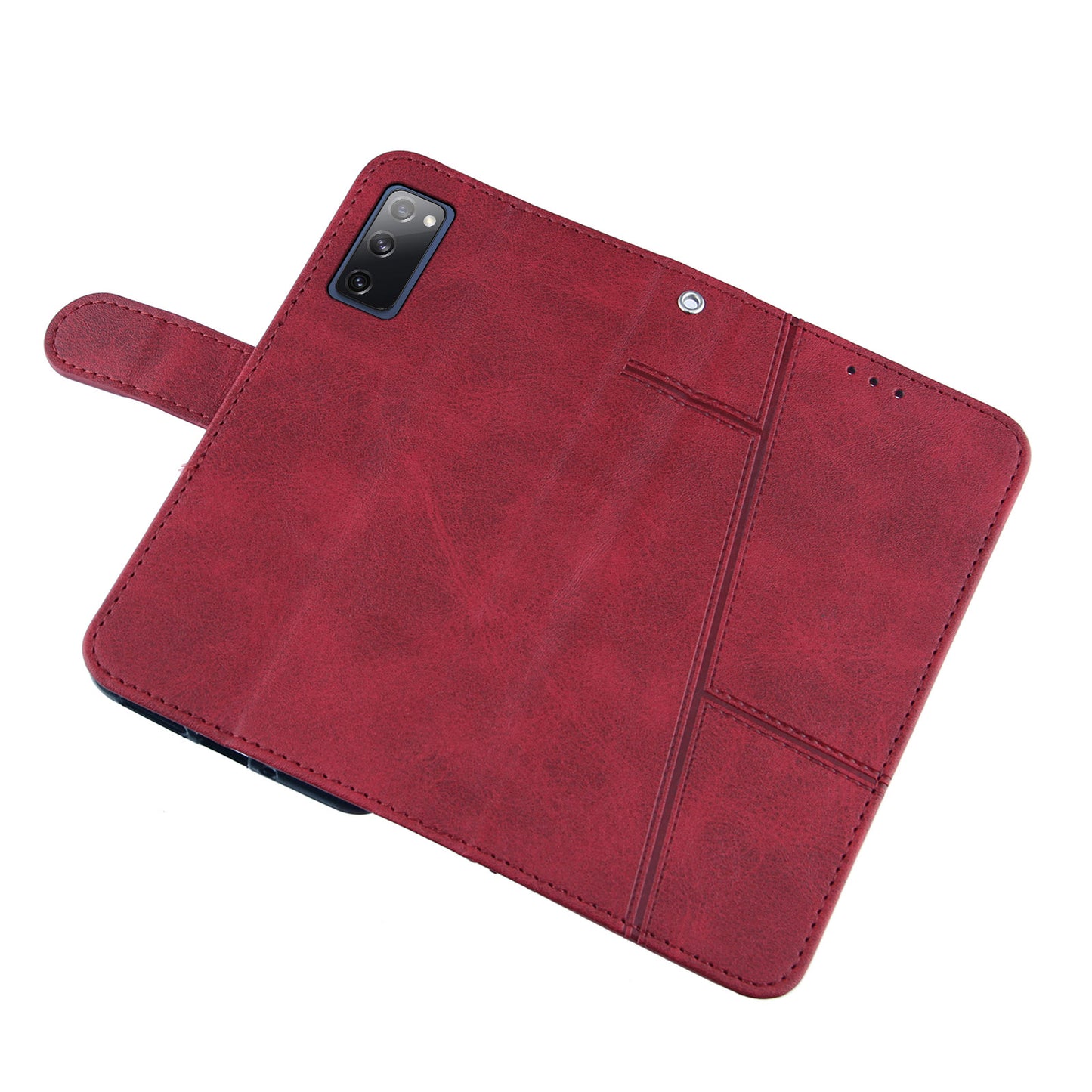 Full Protection Wallet Stand Design Concise Splicing Leather Phone Cover Case with Strap for Samsung Galaxy S20 FE 2022/S20 FE 4G/S20 FE 5G/S20 Lite - Red
