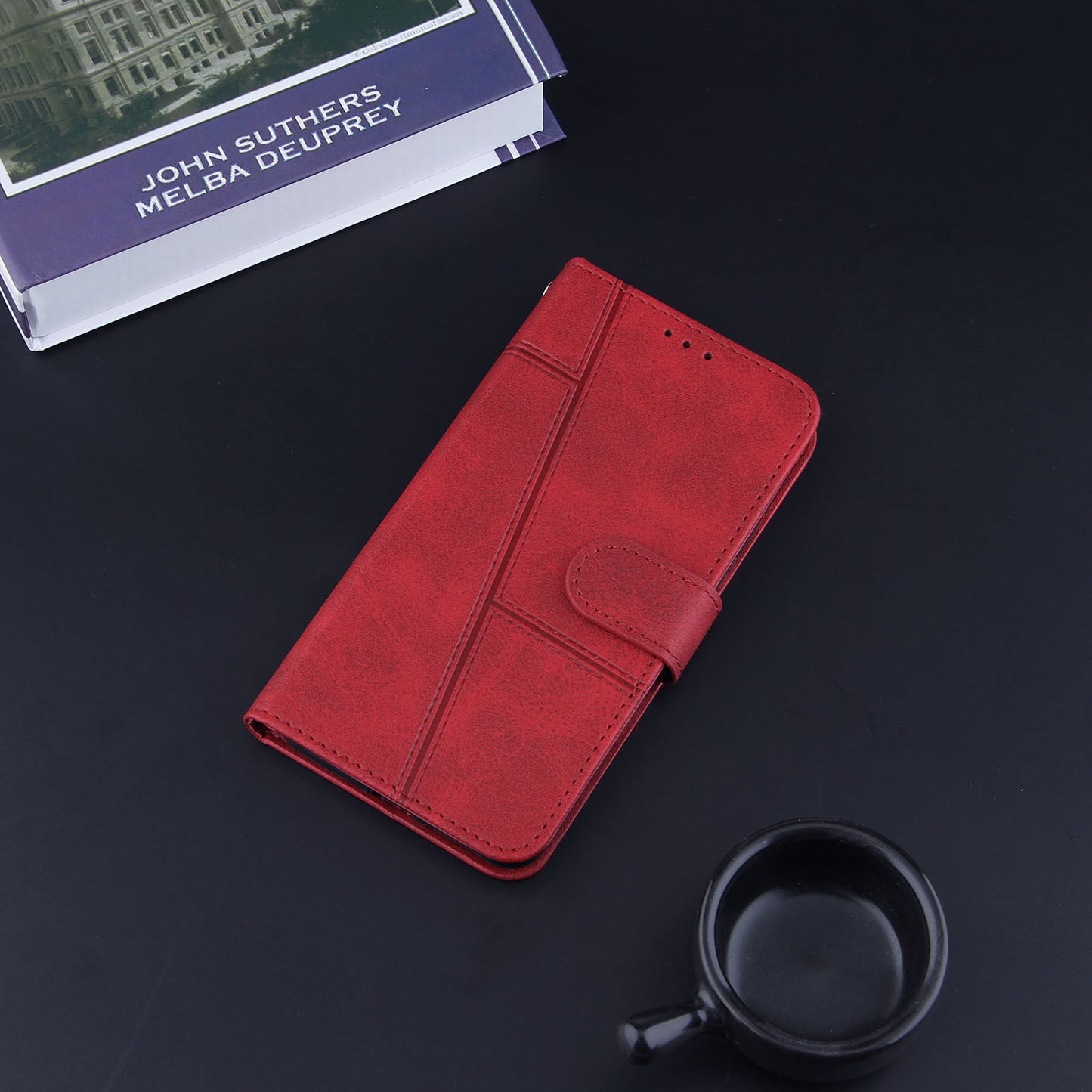 Full Protection Wallet Stand Design Concise Splicing Leather Phone Cover Case with Strap for Samsung Galaxy S20 FE 2022/S20 FE 4G/S20 FE 5G/S20 Lite - Red