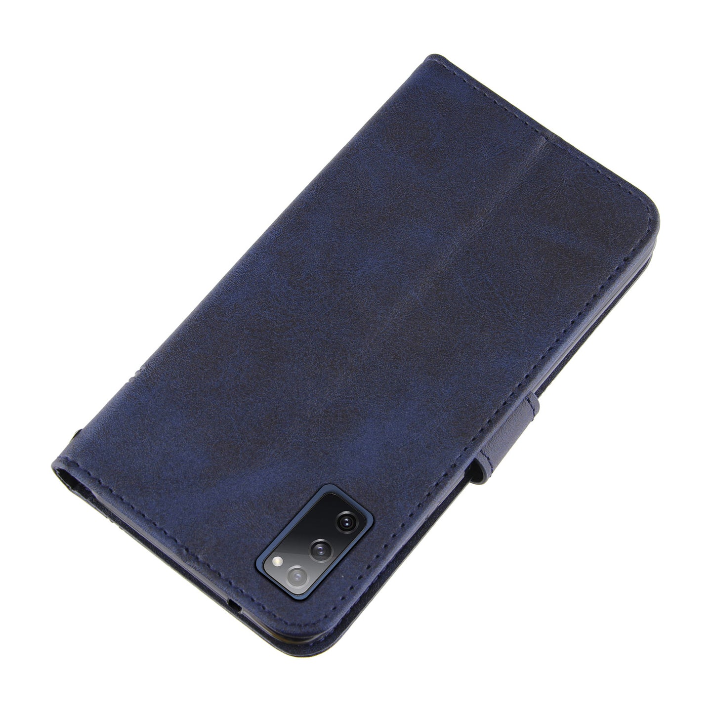 Full Protection Wallet Stand Design Concise Splicing Leather Phone Cover Case with Strap for Samsung Galaxy S20 FE 2022/S20 FE 4G/S20 FE 5G/S20 Lite - Blue