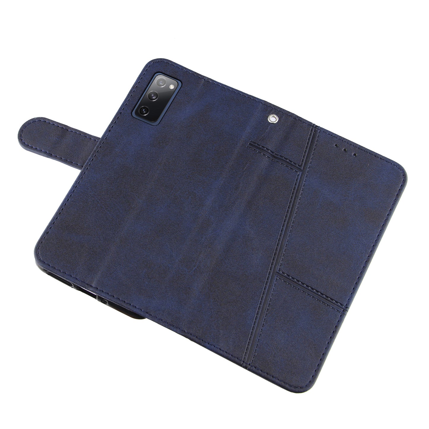 Full Protection Wallet Stand Design Concise Splicing Leather Phone Cover Case with Strap for Samsung Galaxy S20 FE 2022/S20 FE 4G/S20 FE 5G/S20 Lite - Blue