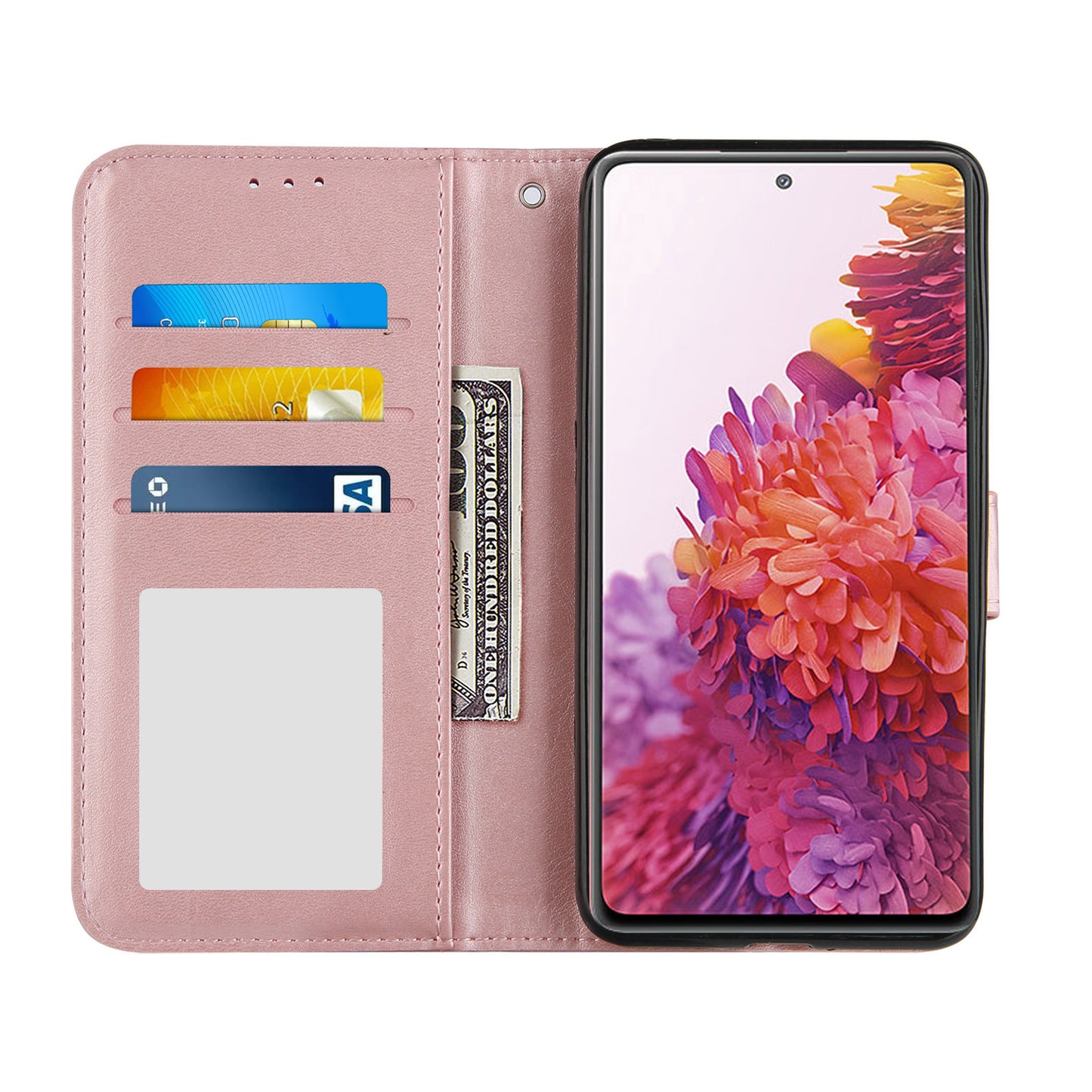 Full Protection Wallet Stand Design Concise Splicing Leather Phone Cover Case with Strap for Samsung Galaxy S20 FE 2022/S20 FE 4G/S20 FE 5G/S20 Lite - Pink