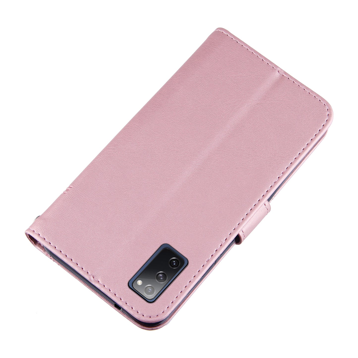 Full Protection Wallet Stand Design Concise Splicing Leather Phone Cover Case with Strap for Samsung Galaxy S20 FE 2022/S20 FE 4G/S20 FE 5G/S20 Lite - Pink